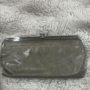 HOBO Metallic Gray Leather Clutch